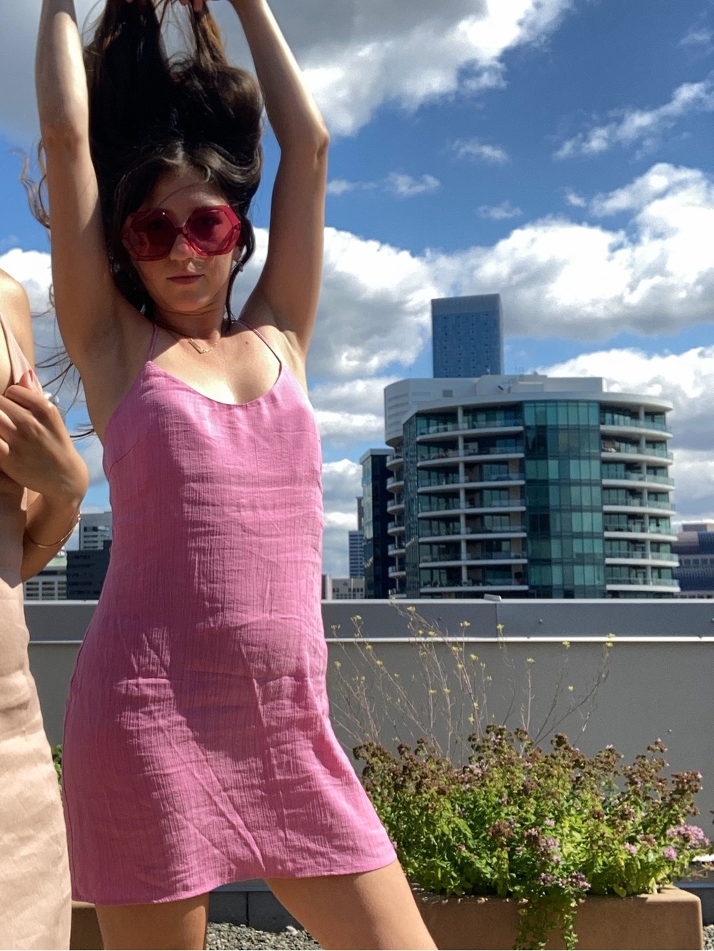 Zara Pink Open Back Linen Blend Mini Dress | Small